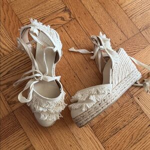 Castaner Canvas Fringe Trim Accent Wedges Espadrille in cream 39/8.5 NEW